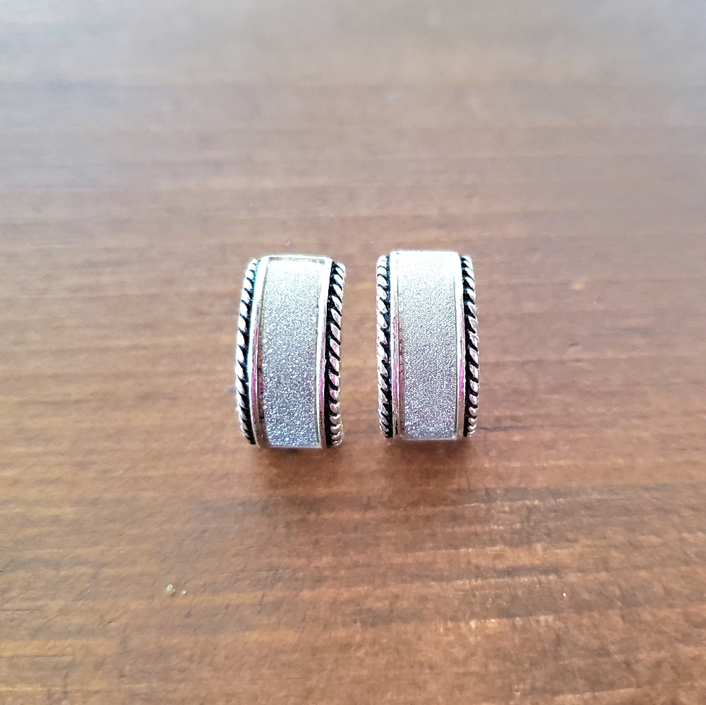 Silver Black Glitter Crescent Earrings